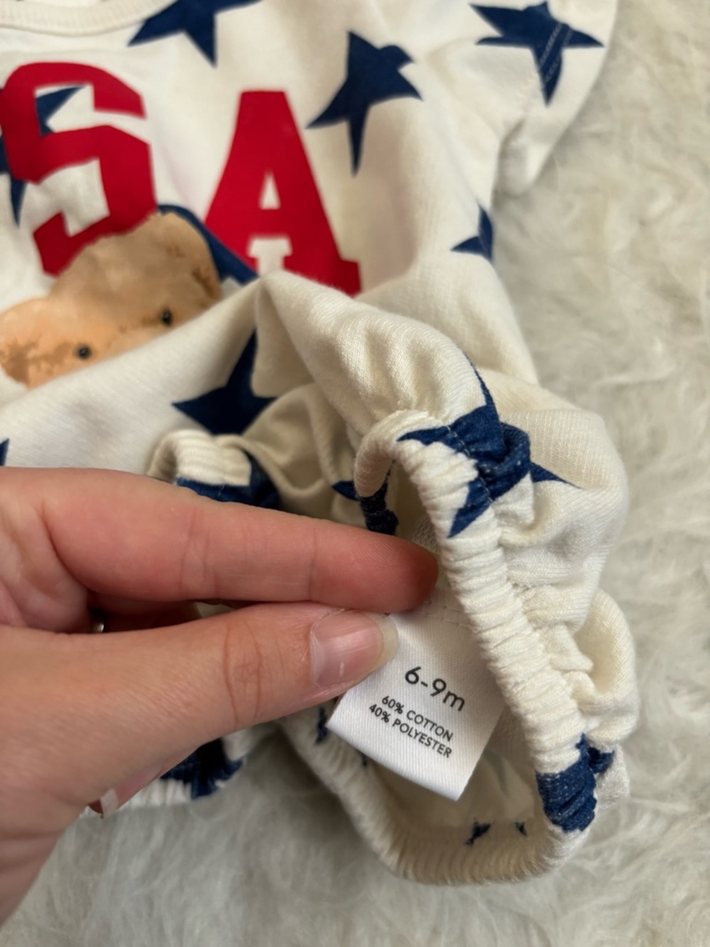 Festive USA Teddy Bear Star Print Baby Bubble Romper - Picture 4 of 4